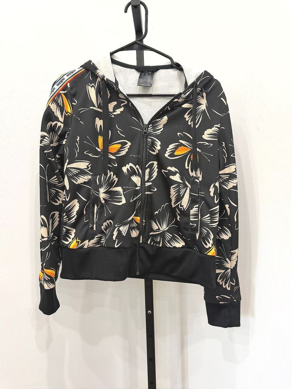 Farm Rio Adidas Black Butterfly Print Zip-Up Hoodie Jacket Size S
